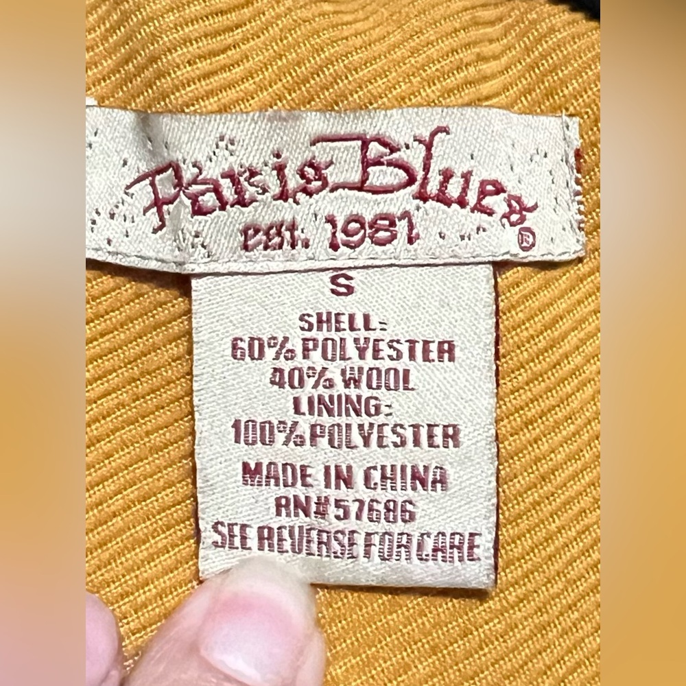 Vintage Y2K Paris Blues Mustard Yellow Wool Blend Double Breasted Pea Coat - Picture 7 of 11